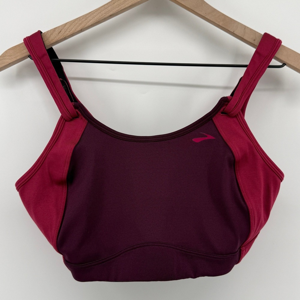 Brooks Moving Comfort Fiona Wireless Sports Bra Maroon 34DD Hook Loop 350064